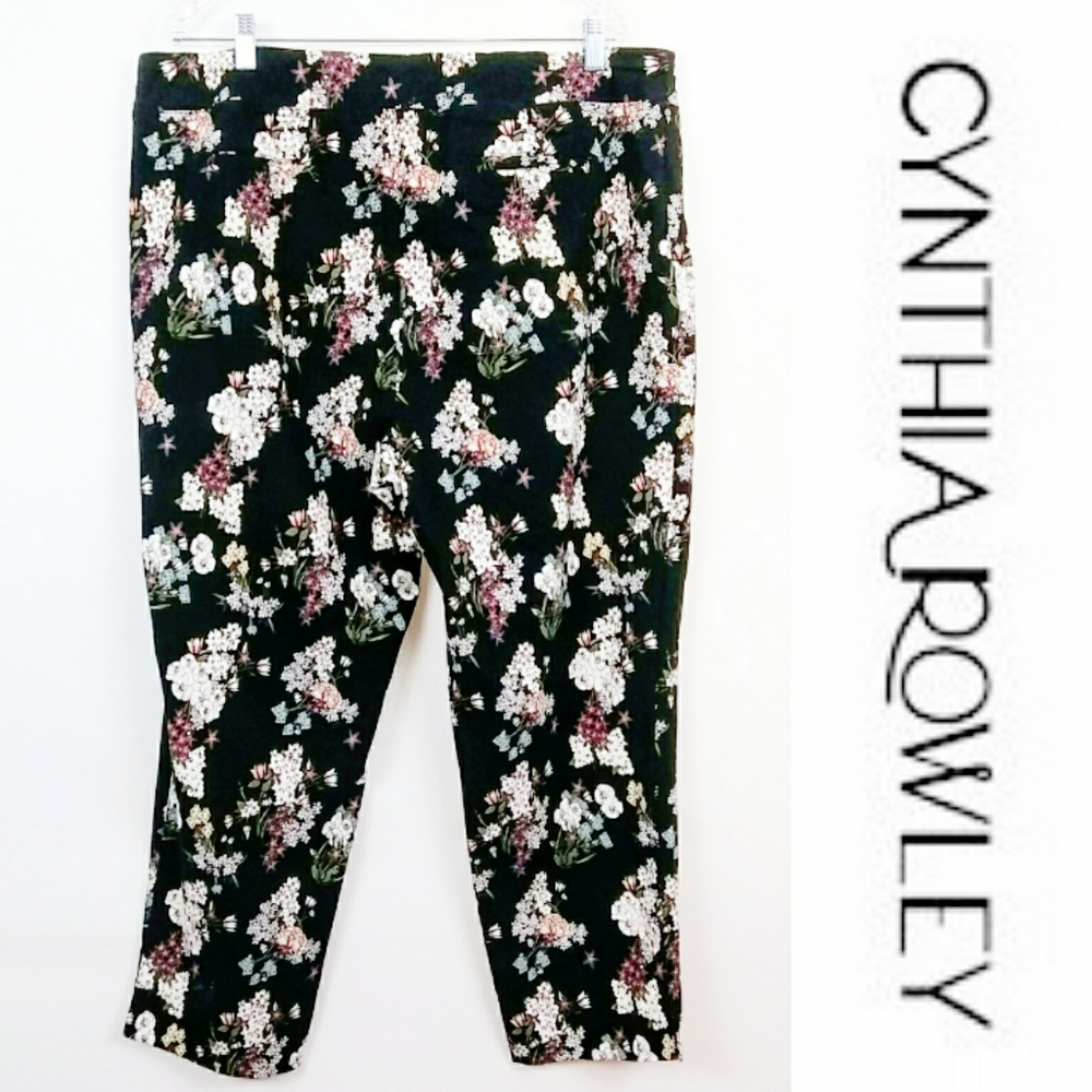 CYNTHIA ROWLEY Floral Print Stretch Pants Size 18W